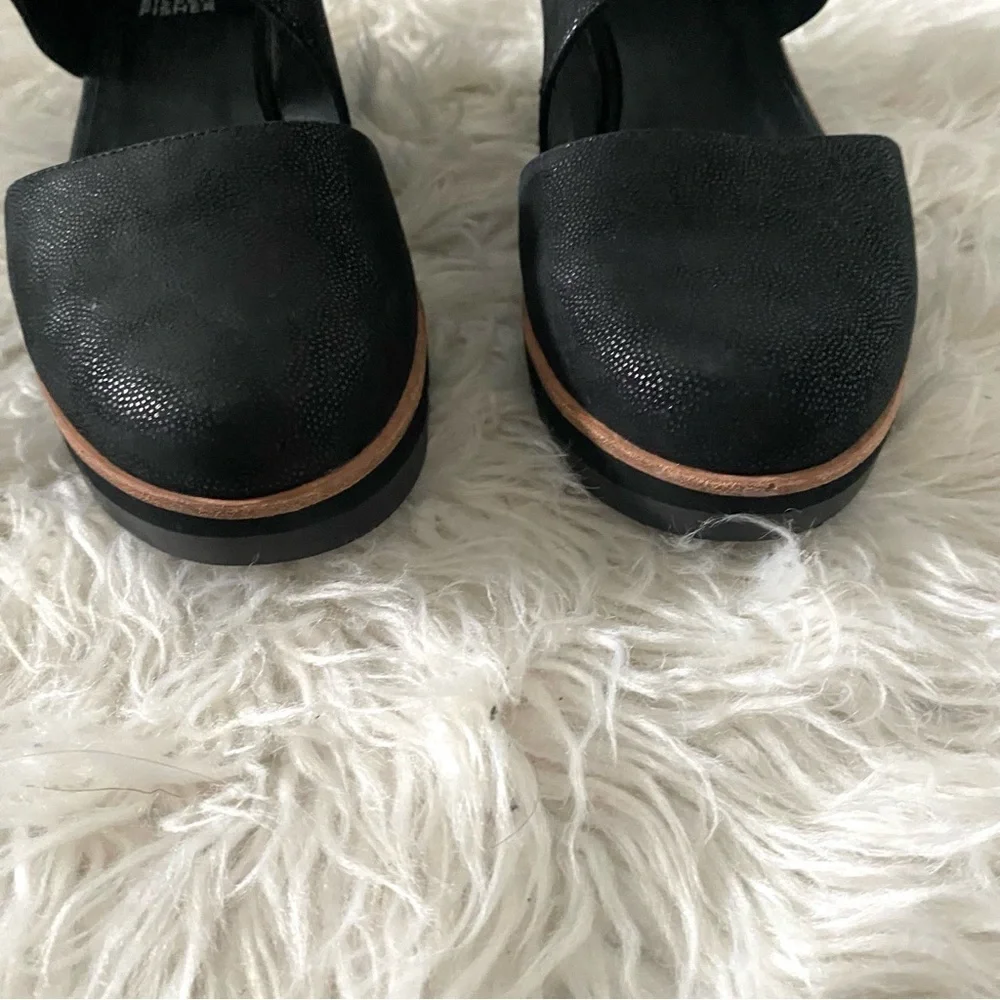Eileen Fisher Match Suede Zip Demi-wedge Sandals Black Size 9.5 Leather